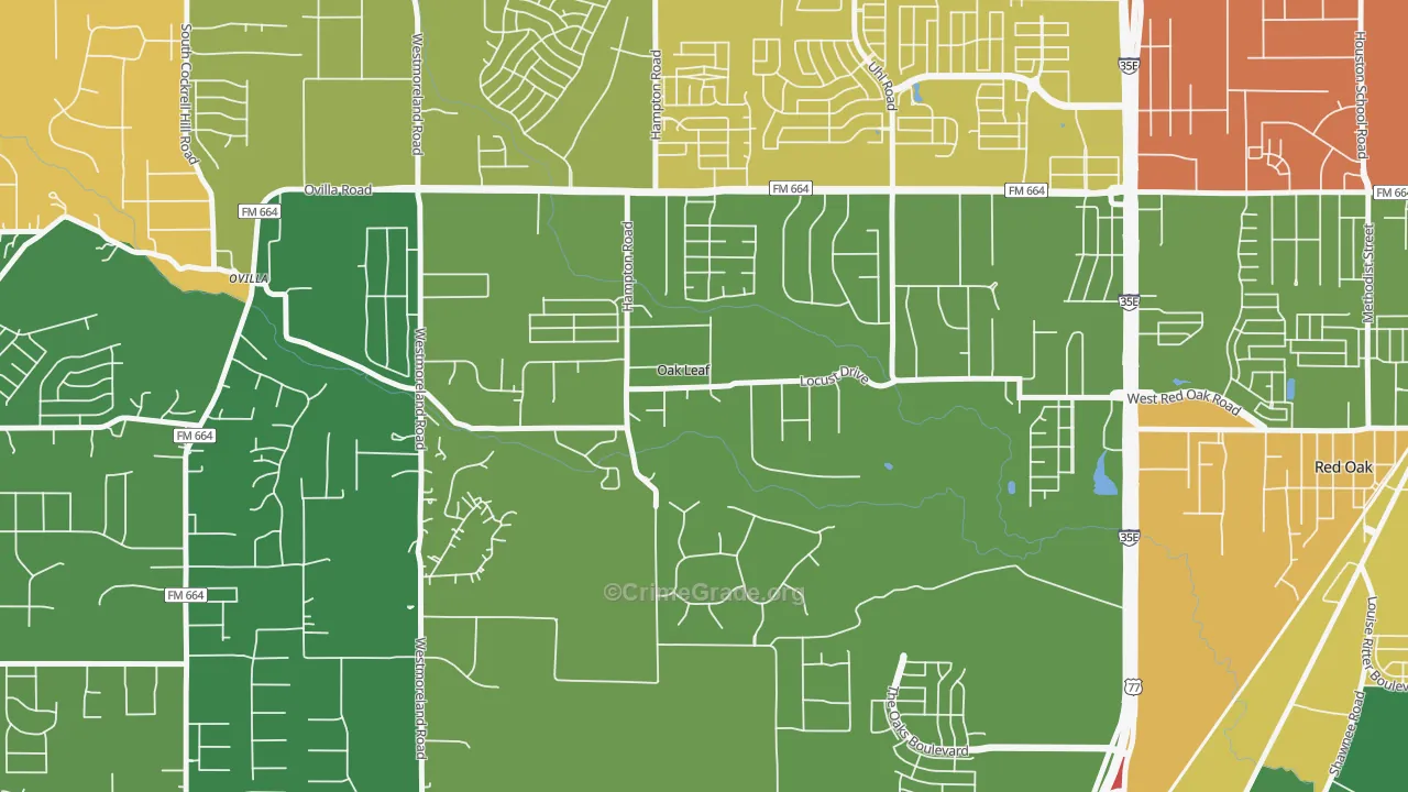 Oak Leaf, TX Map of Theft Rates