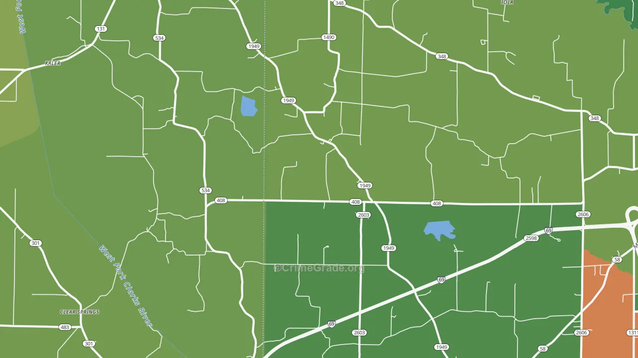 Oak Level, KY Map of Theft Rates