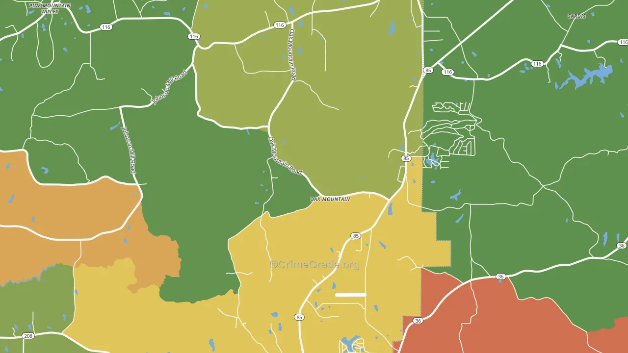 Oak Mountain, GA Map of Theft Rates