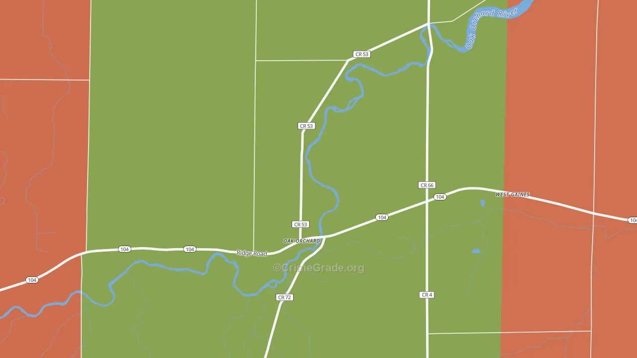 Oak Orchard, NY Map of Theft Rates