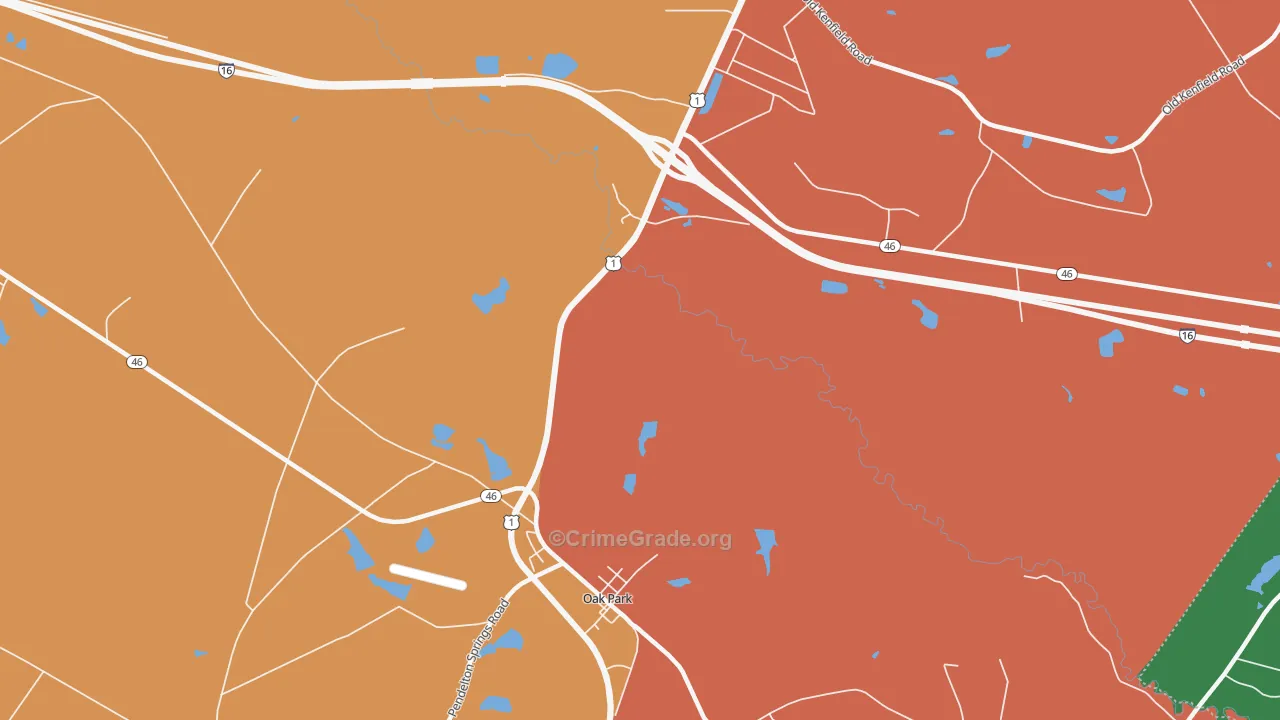 Oak Park, GA Map of Theft Rates