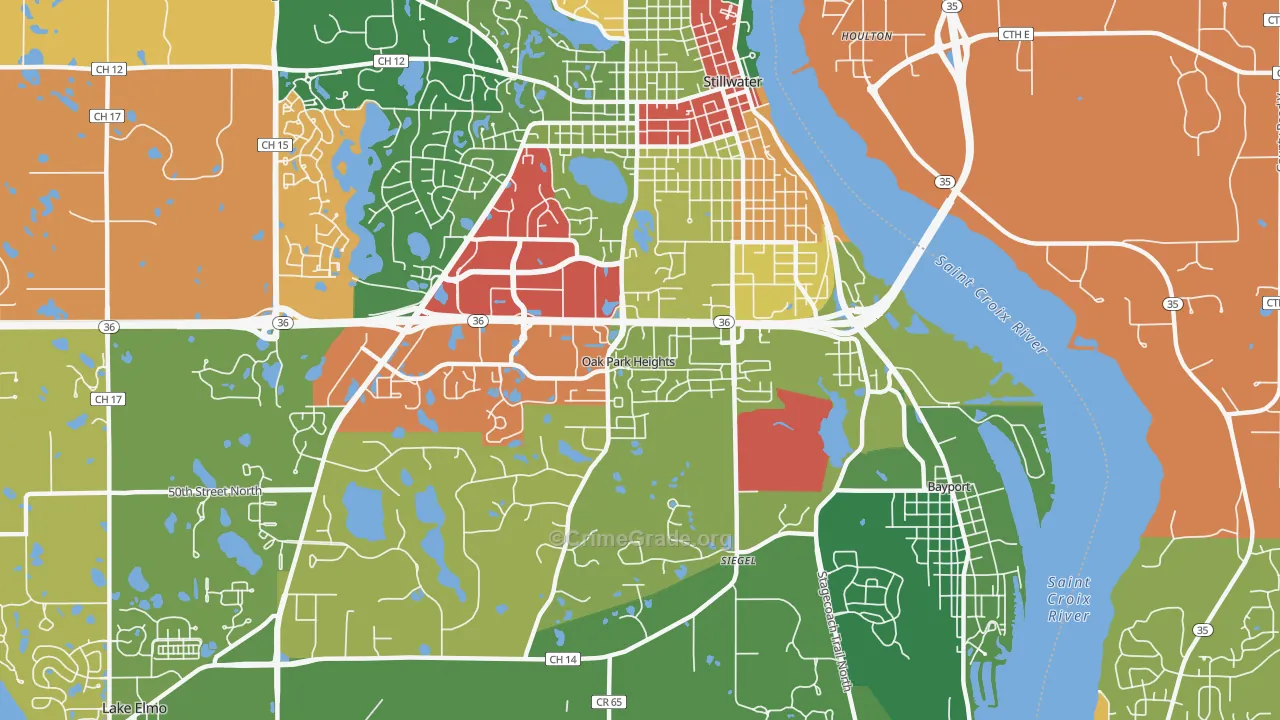 Oak Park Heights, MN Map of Theft Rates