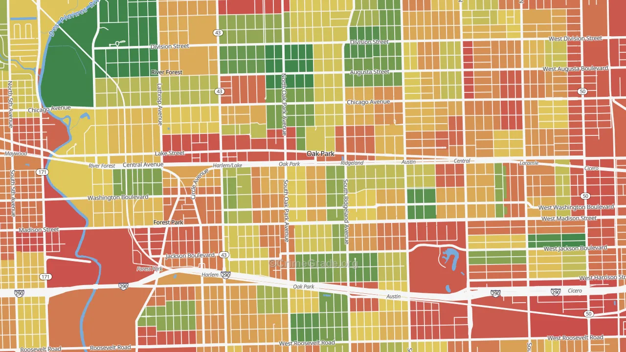 Oak Park, IL Map of Theft Rates