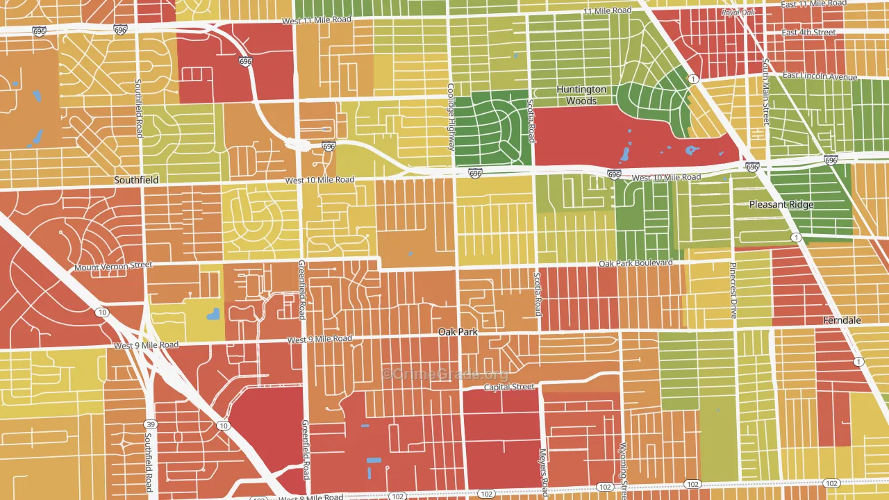 Oak Park, MI Map of Theft Rates