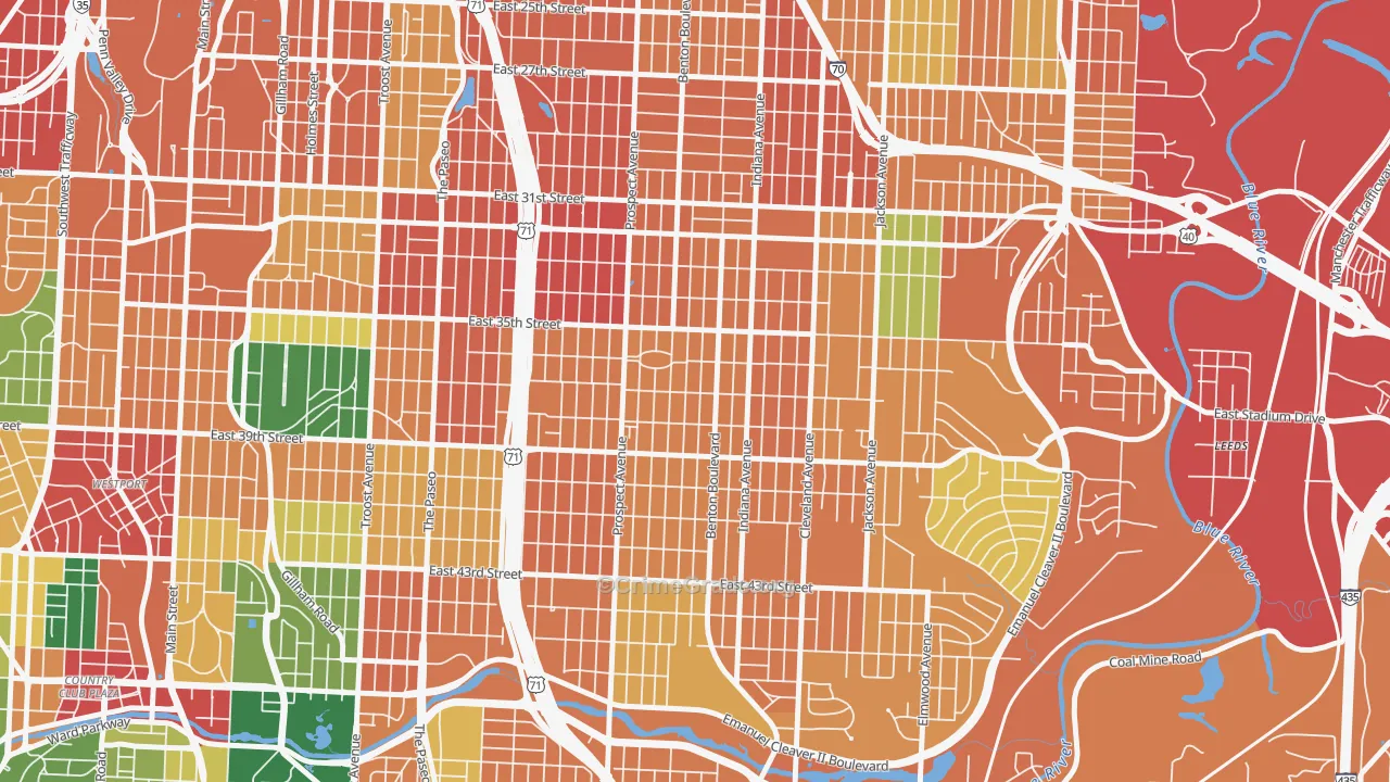 Oak Park Northwest, Kansas City, MO Map of Theft Rates