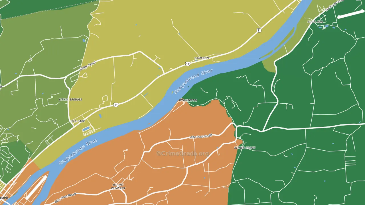 Oak Park, PA Map of Theft Rates