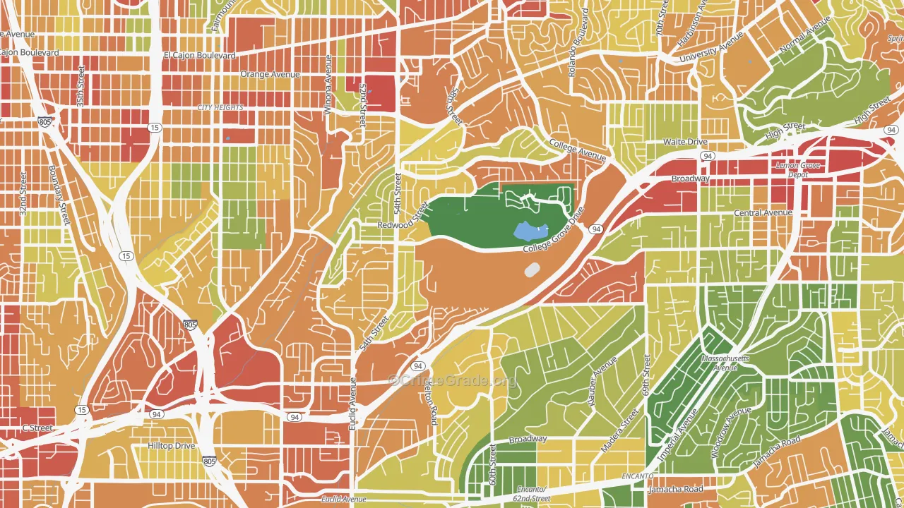 Oak Park, San Diego, CA Map of Theft Rates