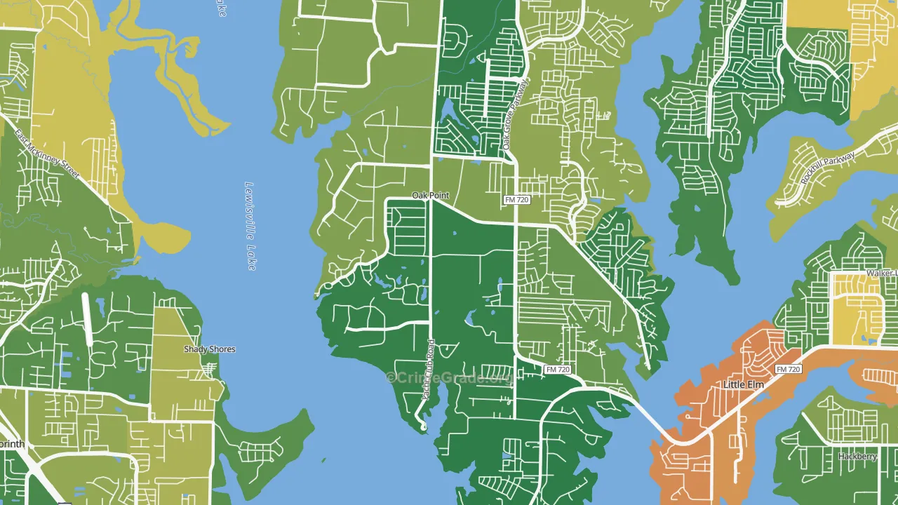 Oak Point, TX Map of Theft Rates