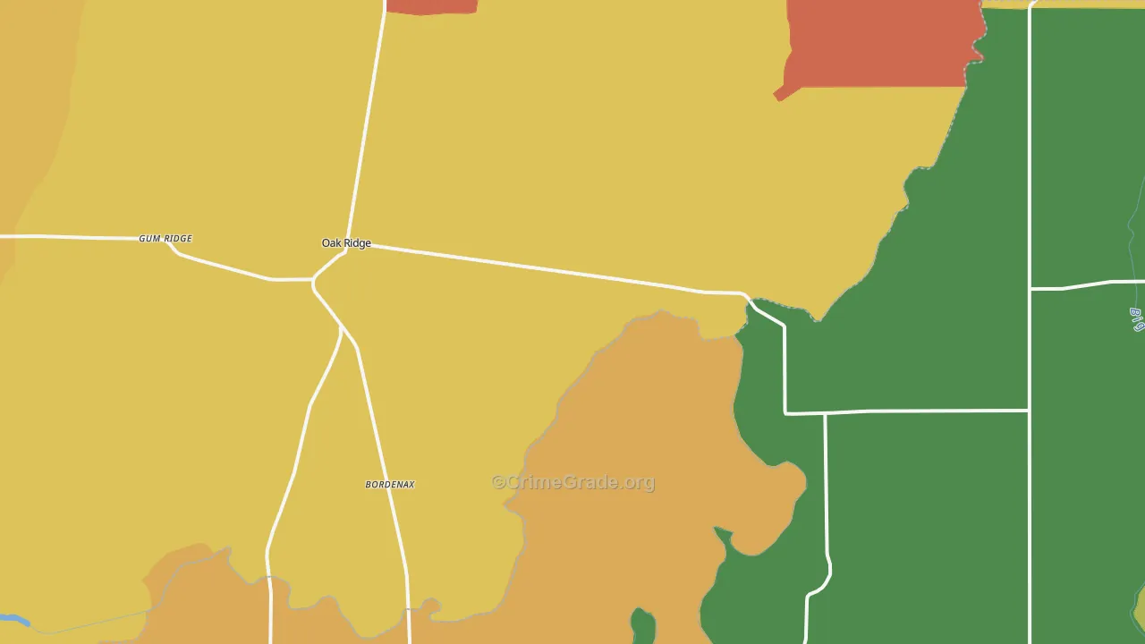 Oak Ridge, LA Map of Theft Rates