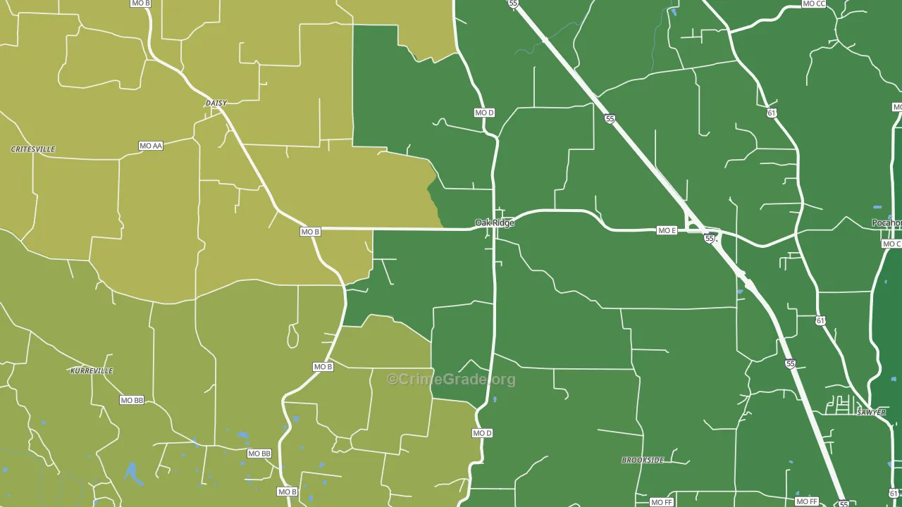 Oak Ridge, MO Map of Theft Rates