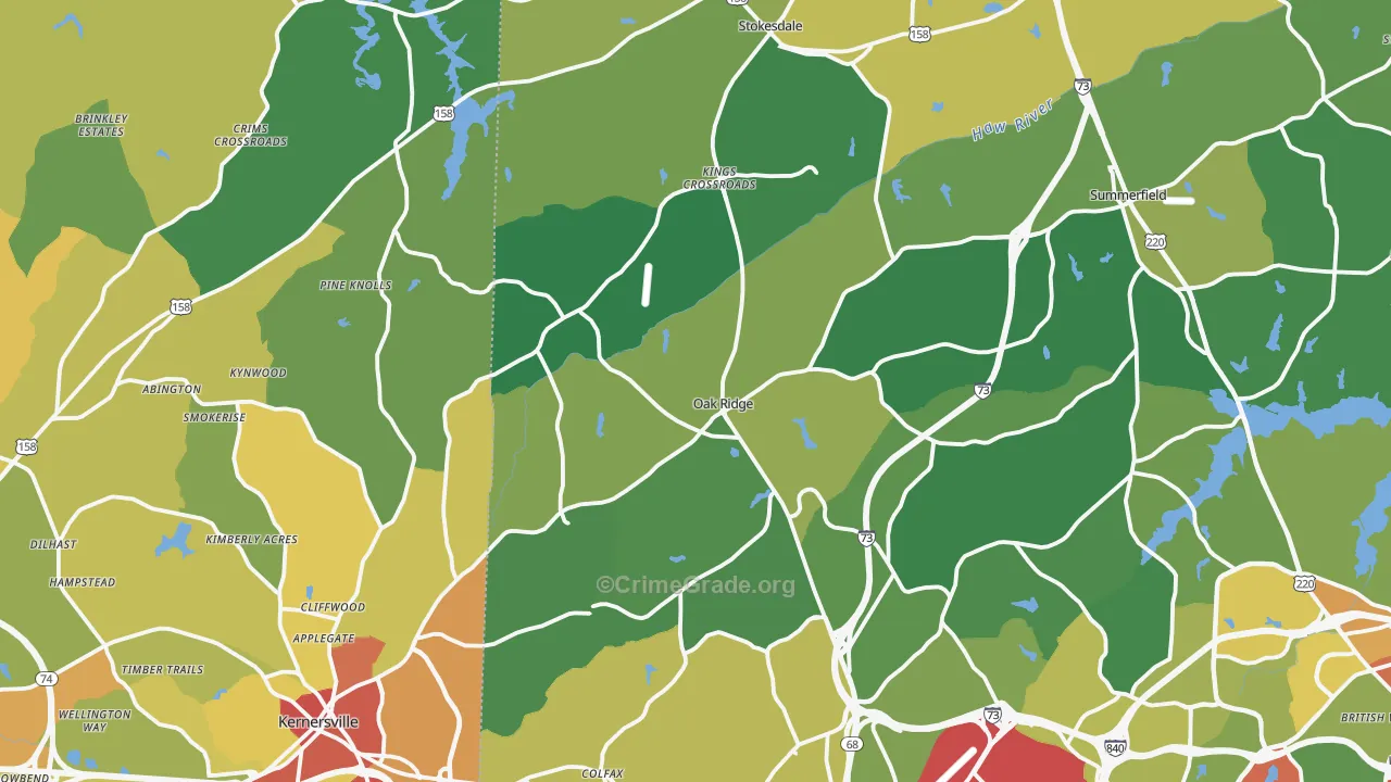 Oak Ridge, NC Map of Theft Rates