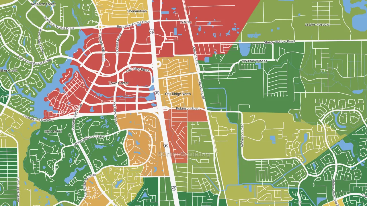 Oak Ridge North, TX Map of Theft Rates