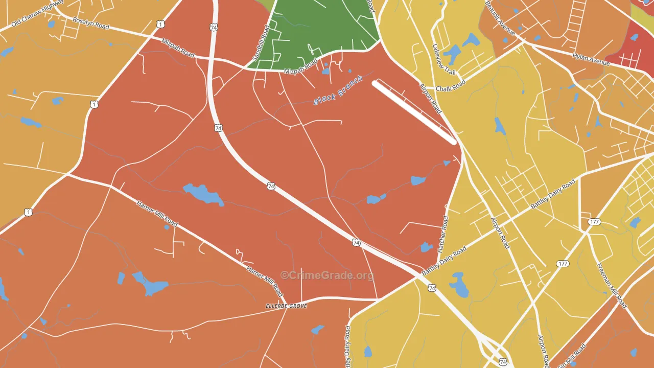Oak Ridge Park, NC Map of Theft Rates