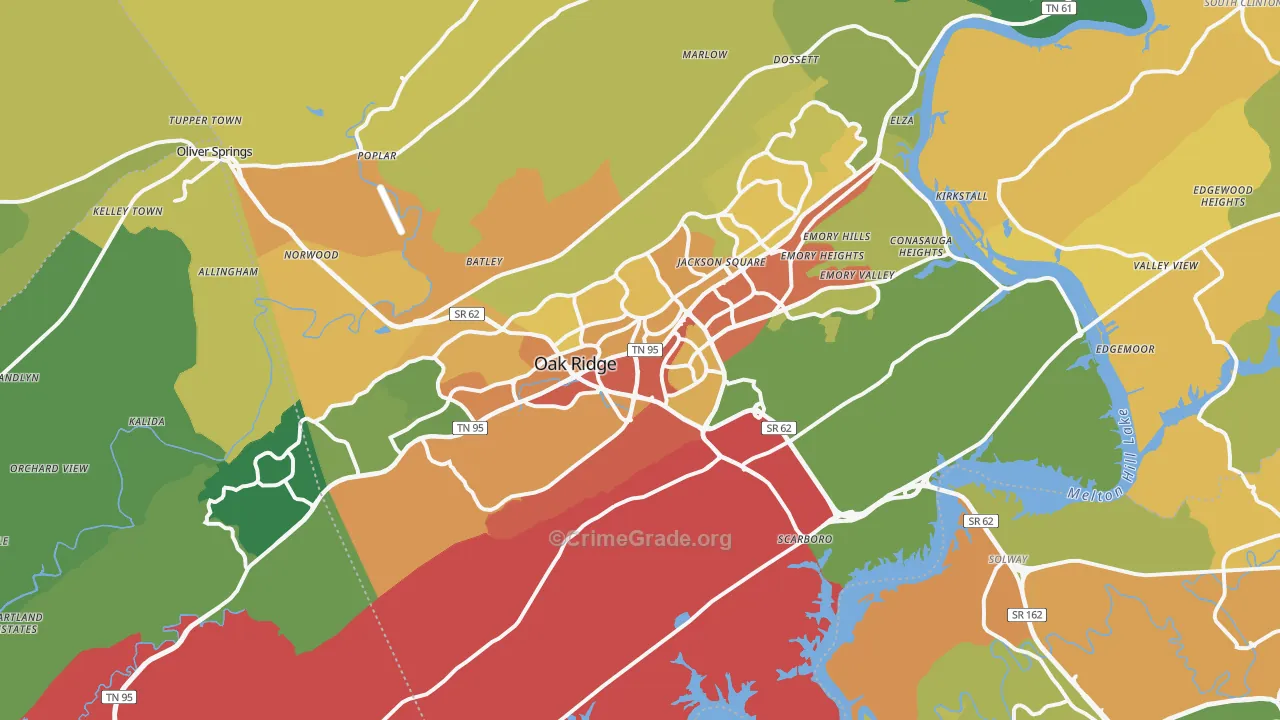 Oak Ridge, TN Map of Theft Rates