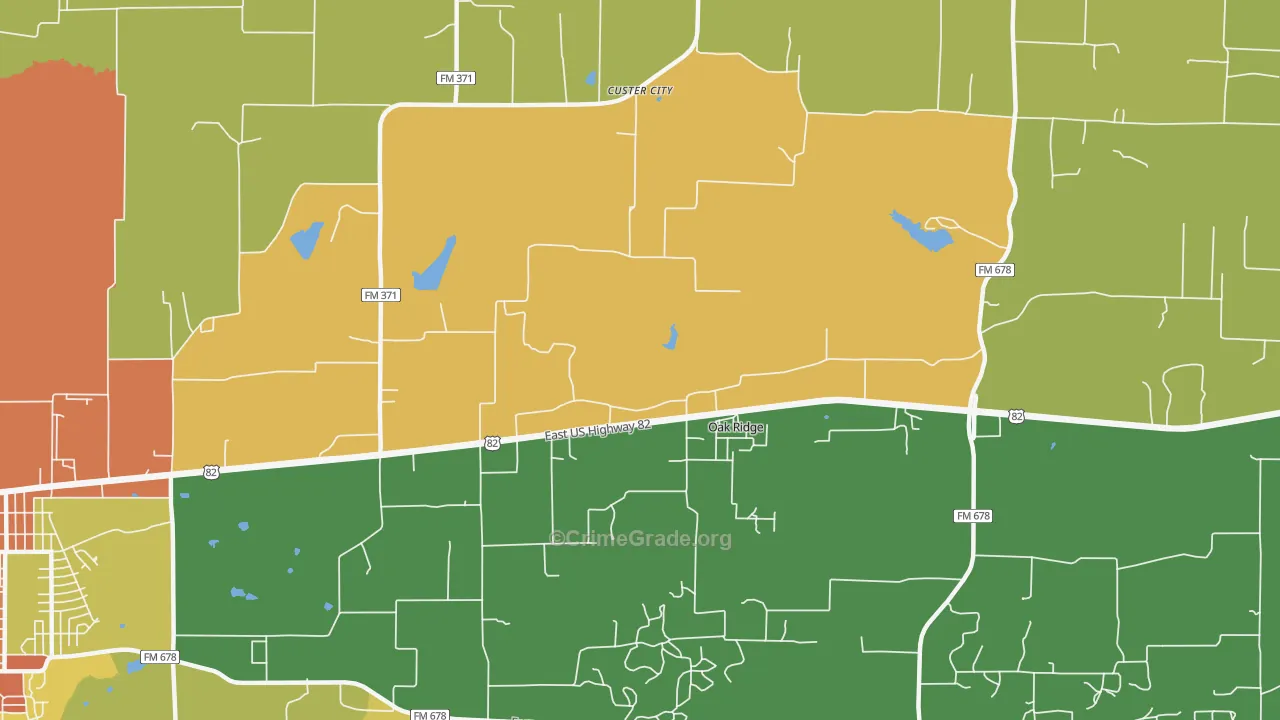 Oak Ridge, TX Map of Theft Rates