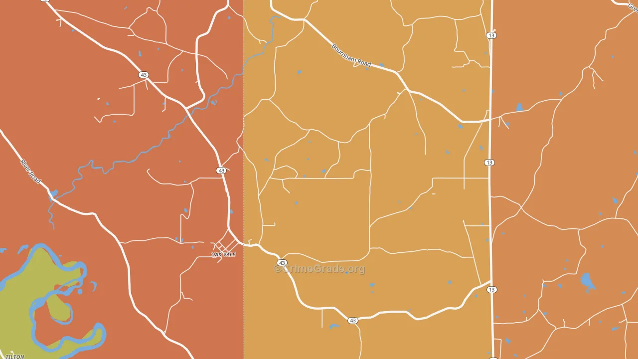 Oak Vale, MS Map of Theft Rates