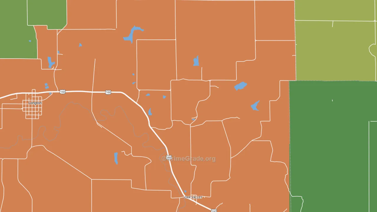 Oak Valley, KS Map of Theft Rates