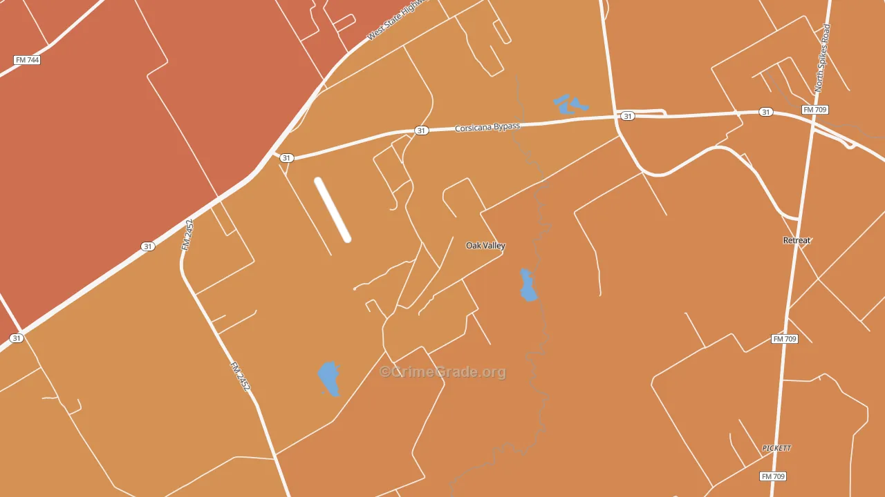 Oak Valley, TX Map of Theft Rates