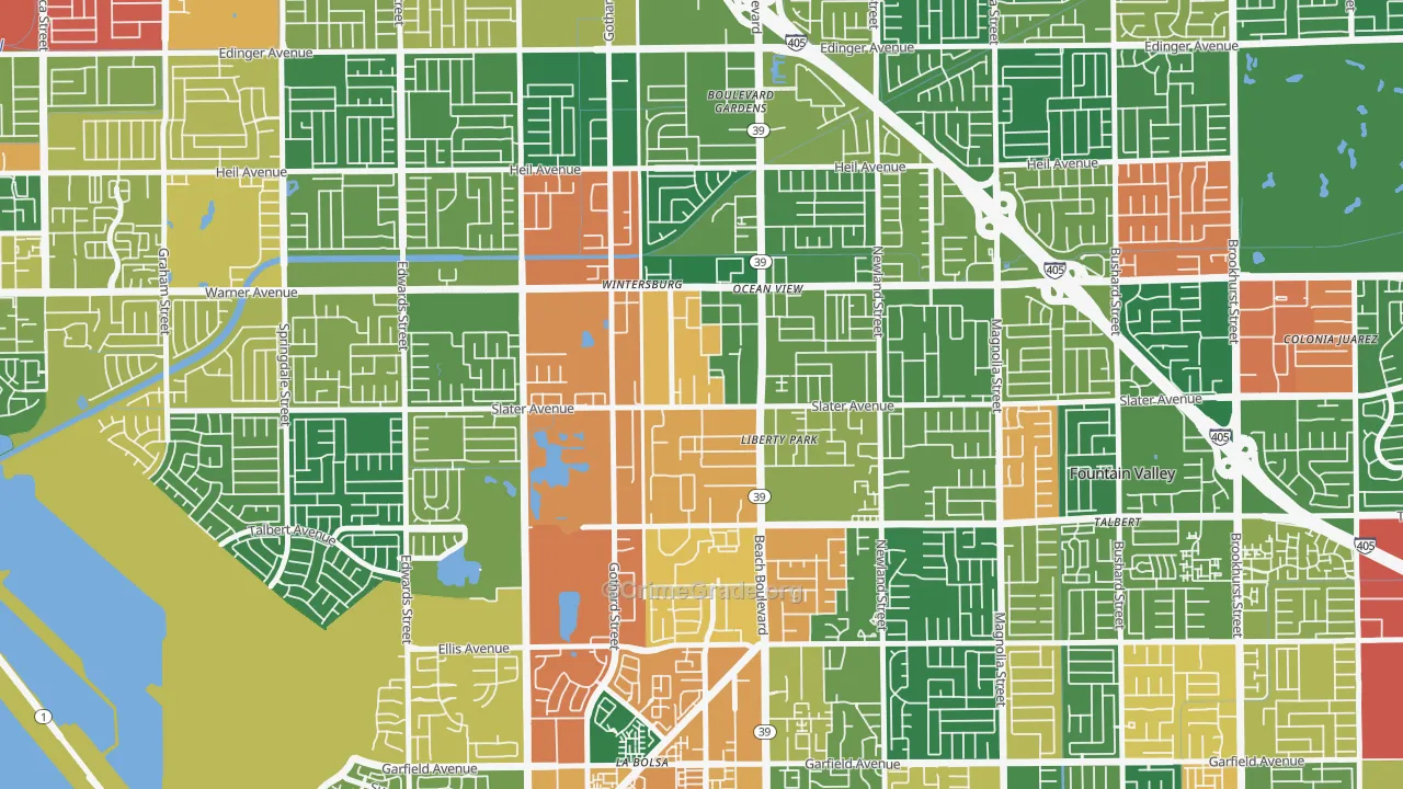 Oak View, Huntington Beach, CA Map of Theft Rates
