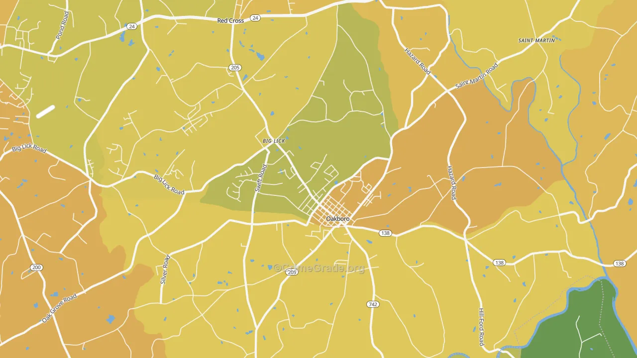 Oakboro, NC Map of Theft Rates