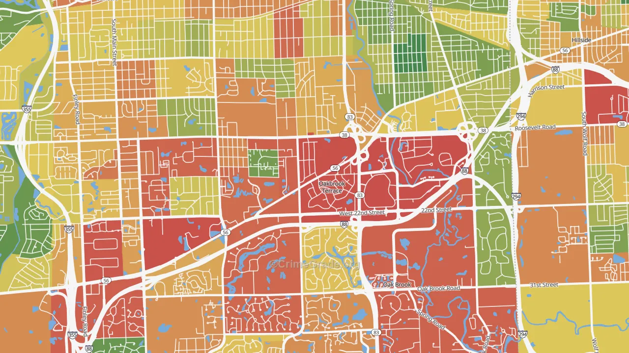 Oakbrook Terrace, IL Map of Theft Rates