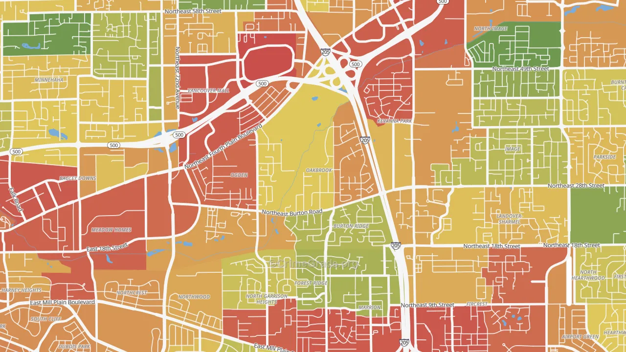 Oakbrook, Vancouver, WA Map of Theft Rates