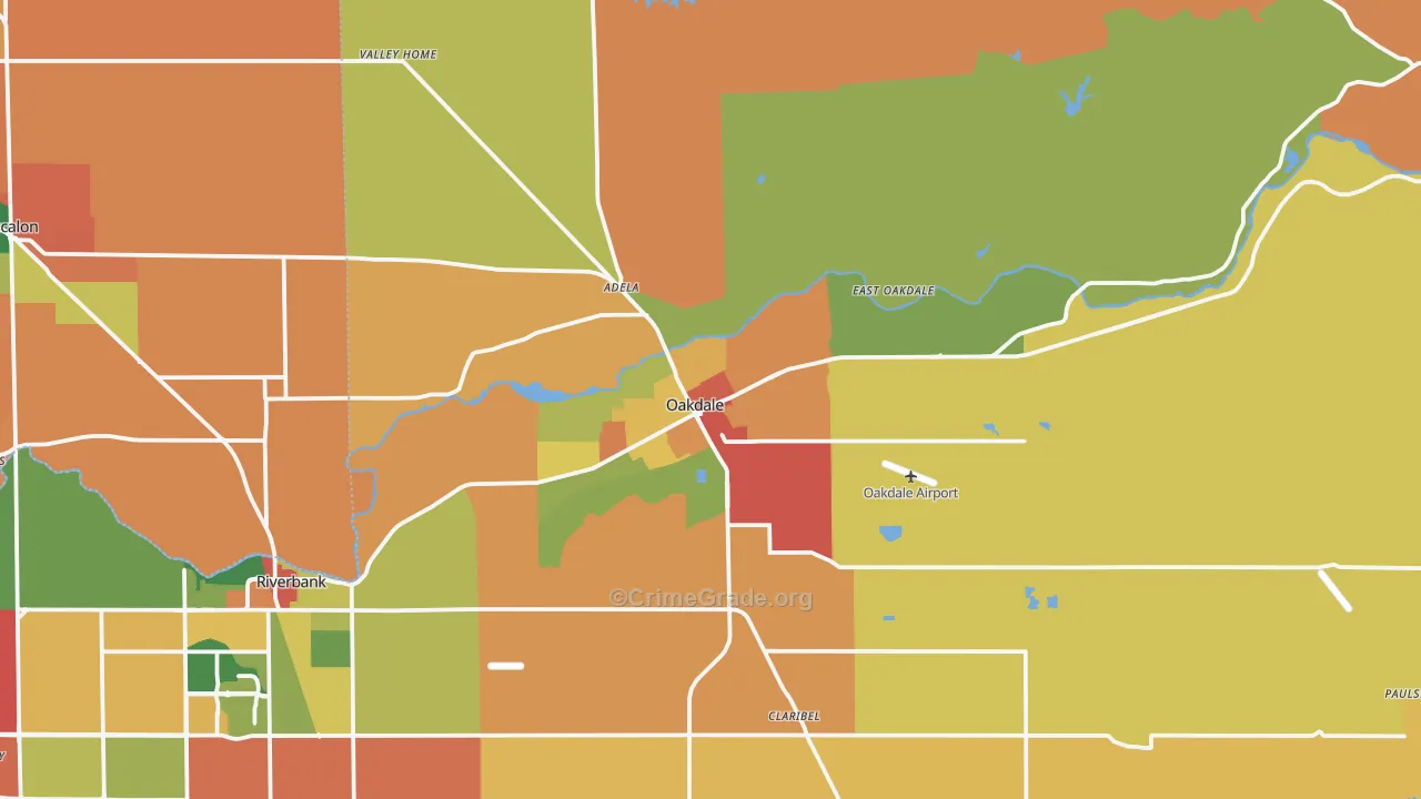 Oakdale, CA Map of Theft Rates