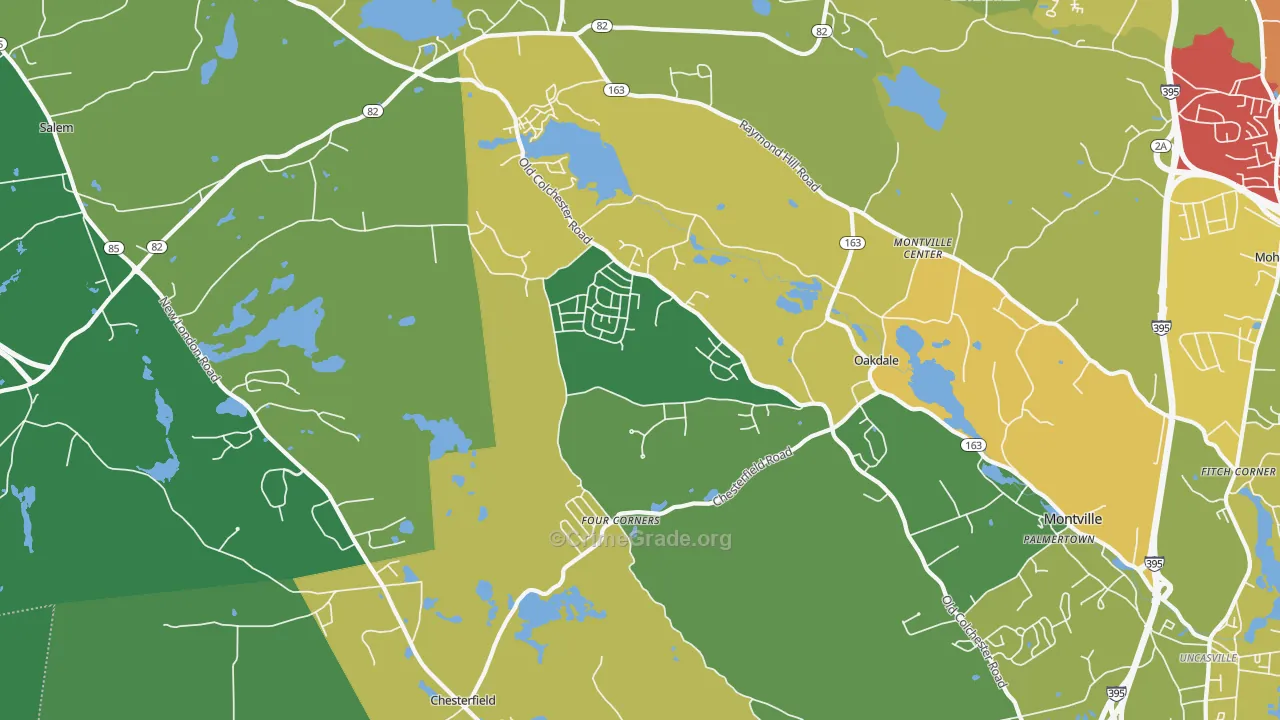 Oakdale, CT Map of Theft Rates