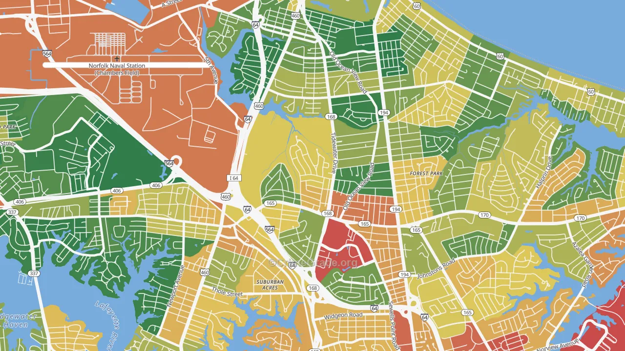 Oakdale Farms, Norfolk, VA Map of Theft Rates