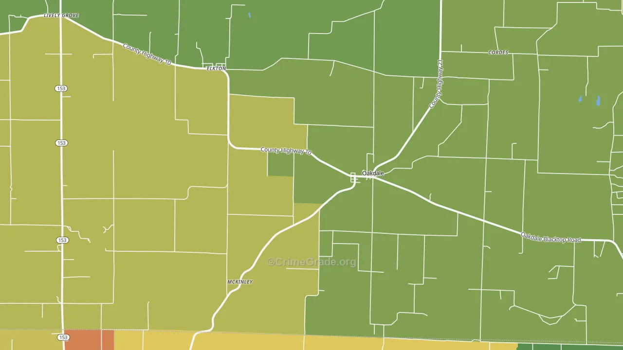 Oakdale, IL Map of Theft Rates