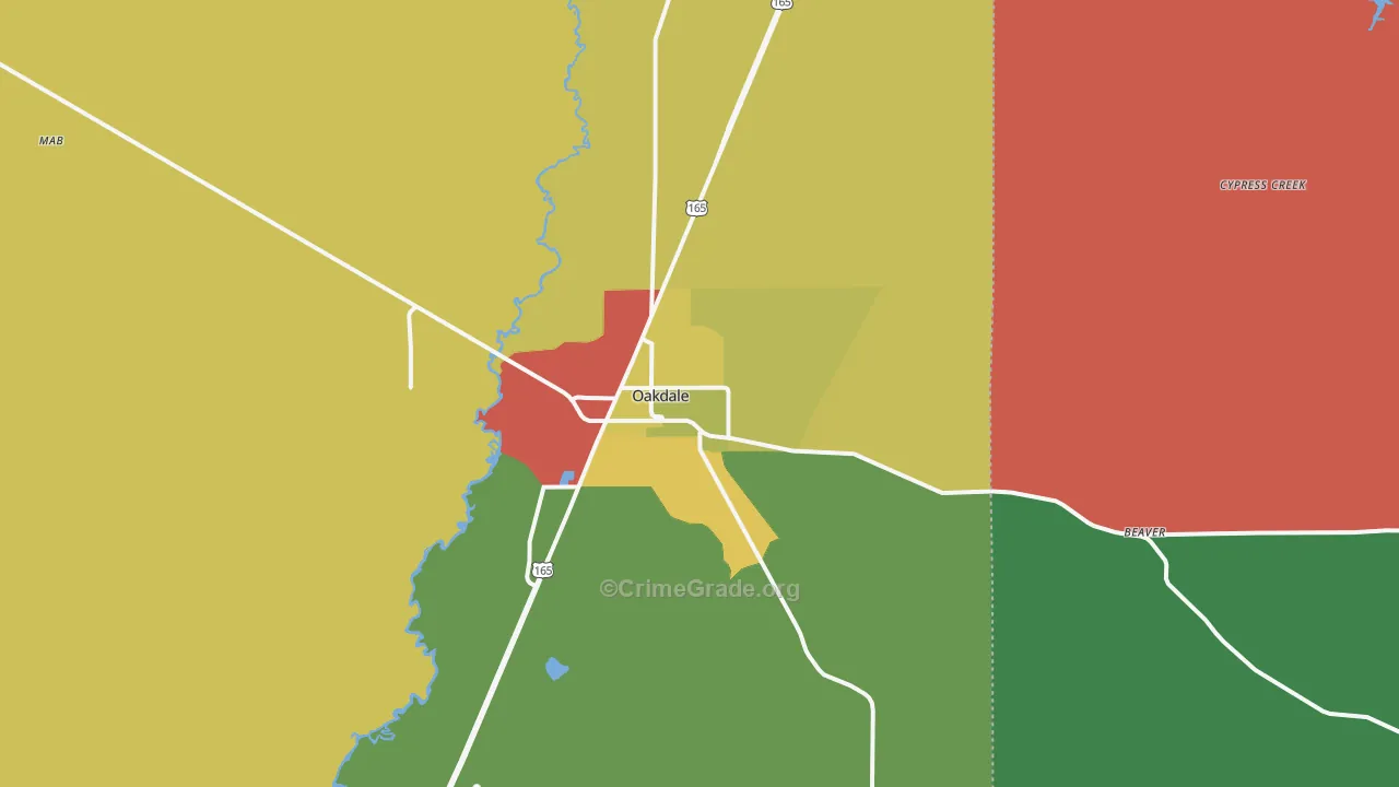 Oakdale, LA Map of Theft Rates