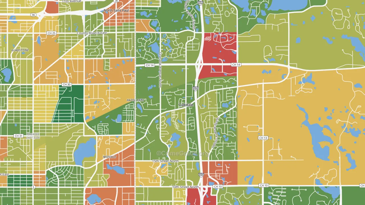 Oakdale, MN Map of Theft Rates