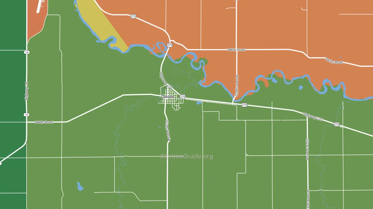 Oakdale, NE Map of Theft Rates