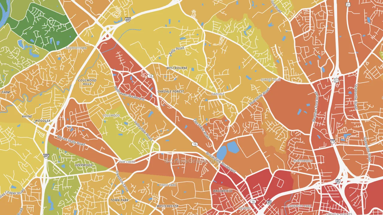 Oakdale South, Charlotte, NC Map of Theft Rates