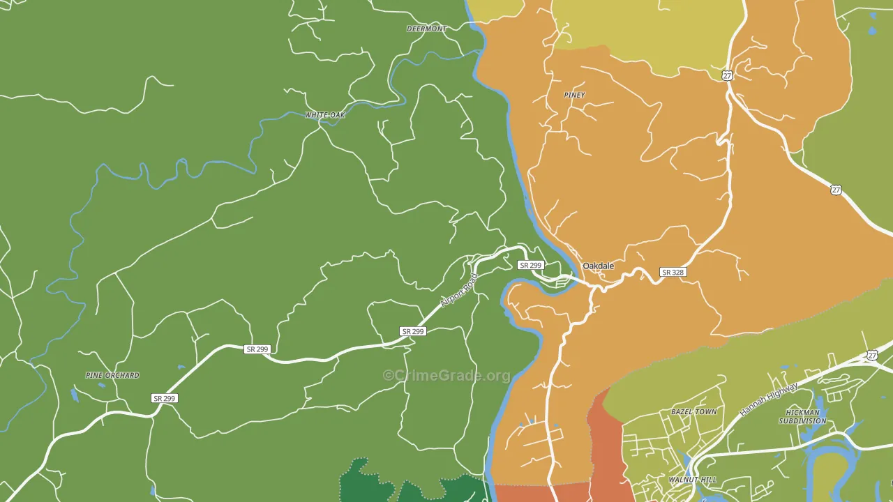Oakdale, TN Map of Theft Rates