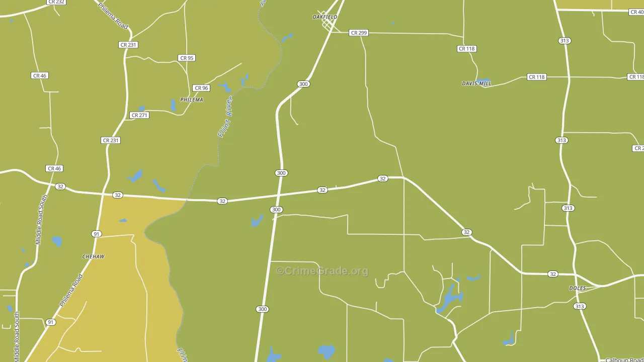 Oakfield, GA Map of Theft Rates