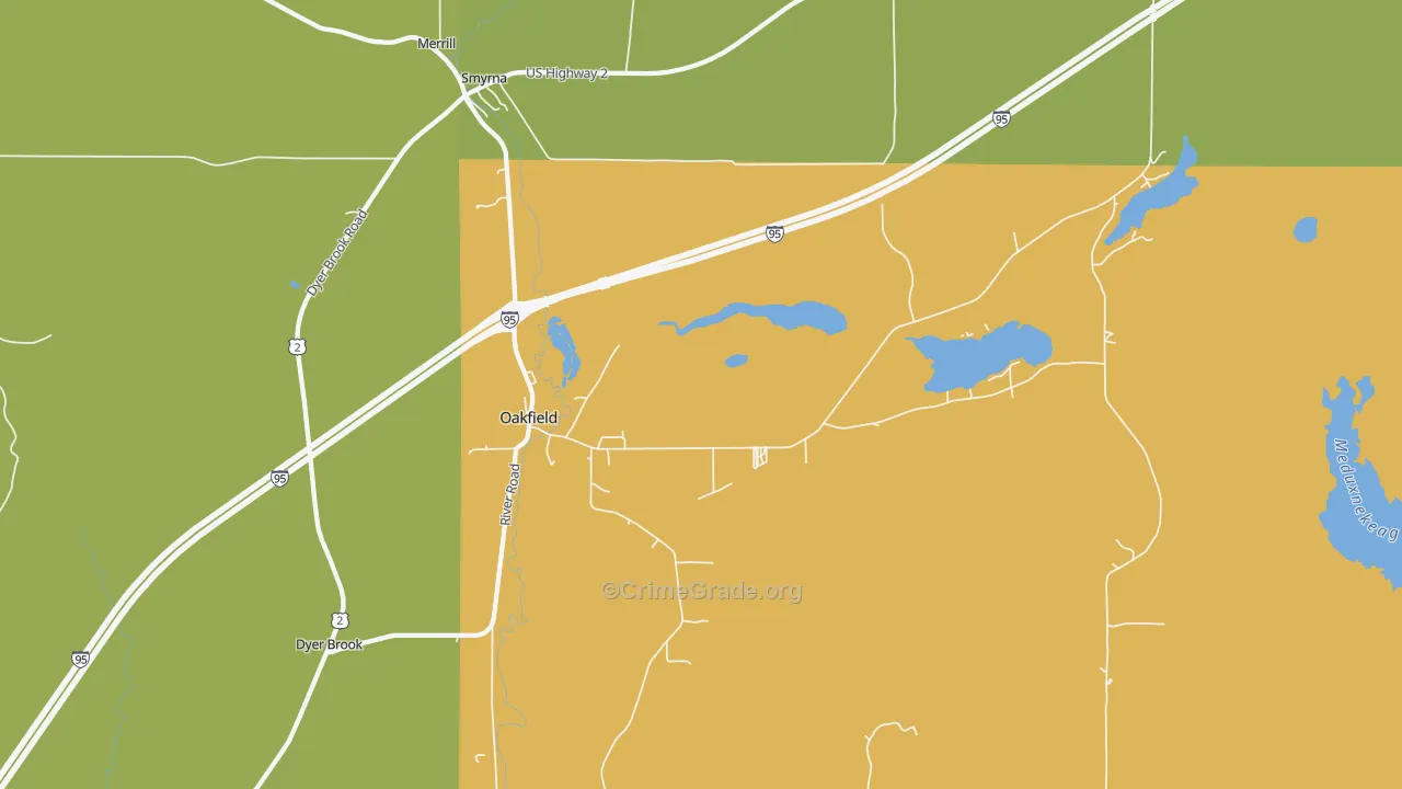 Oakfield, ME Map of Theft Rates