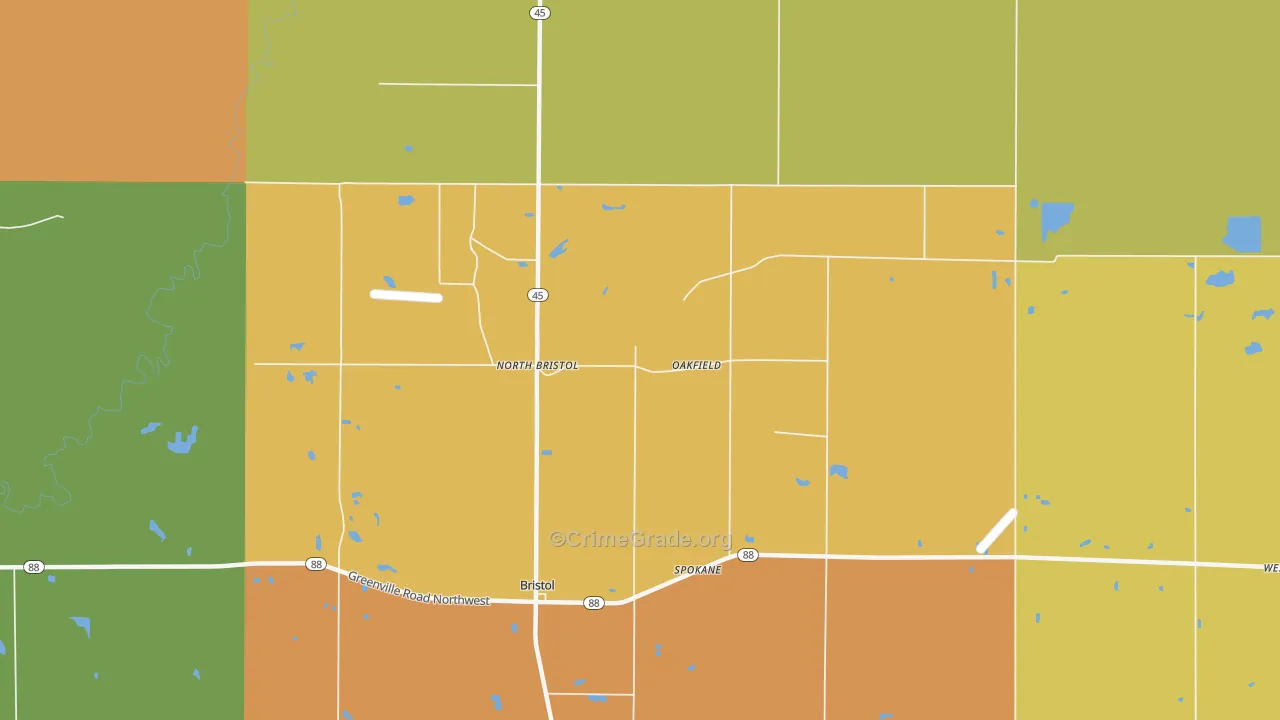 Oakfield, OH Map of Theft Rates