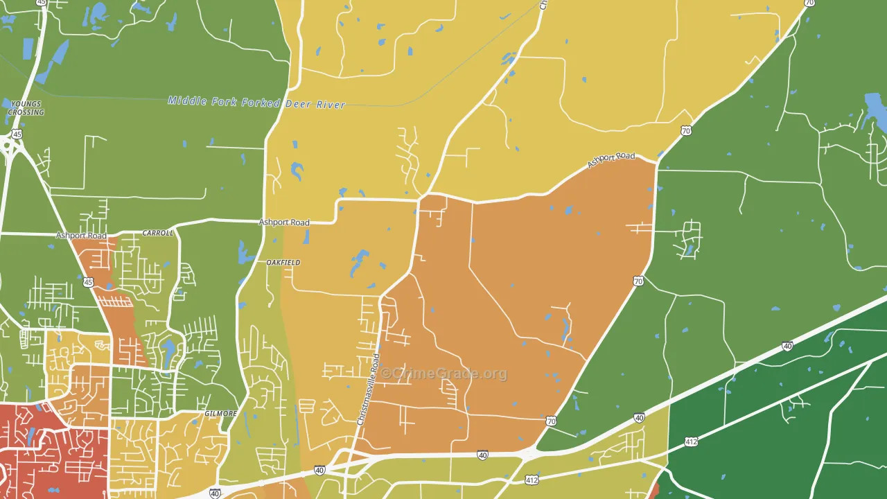 Oakfield, TN Map of Theft Rates