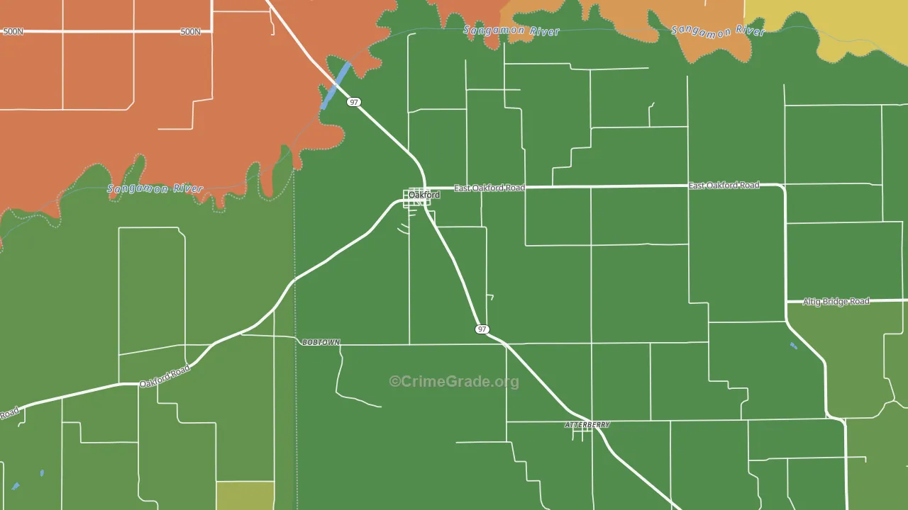 Oakford, IL Map of Theft Rates