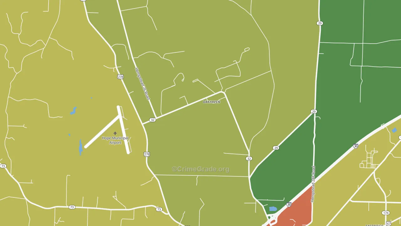 Oakhaven, AR Map of Theft Rates