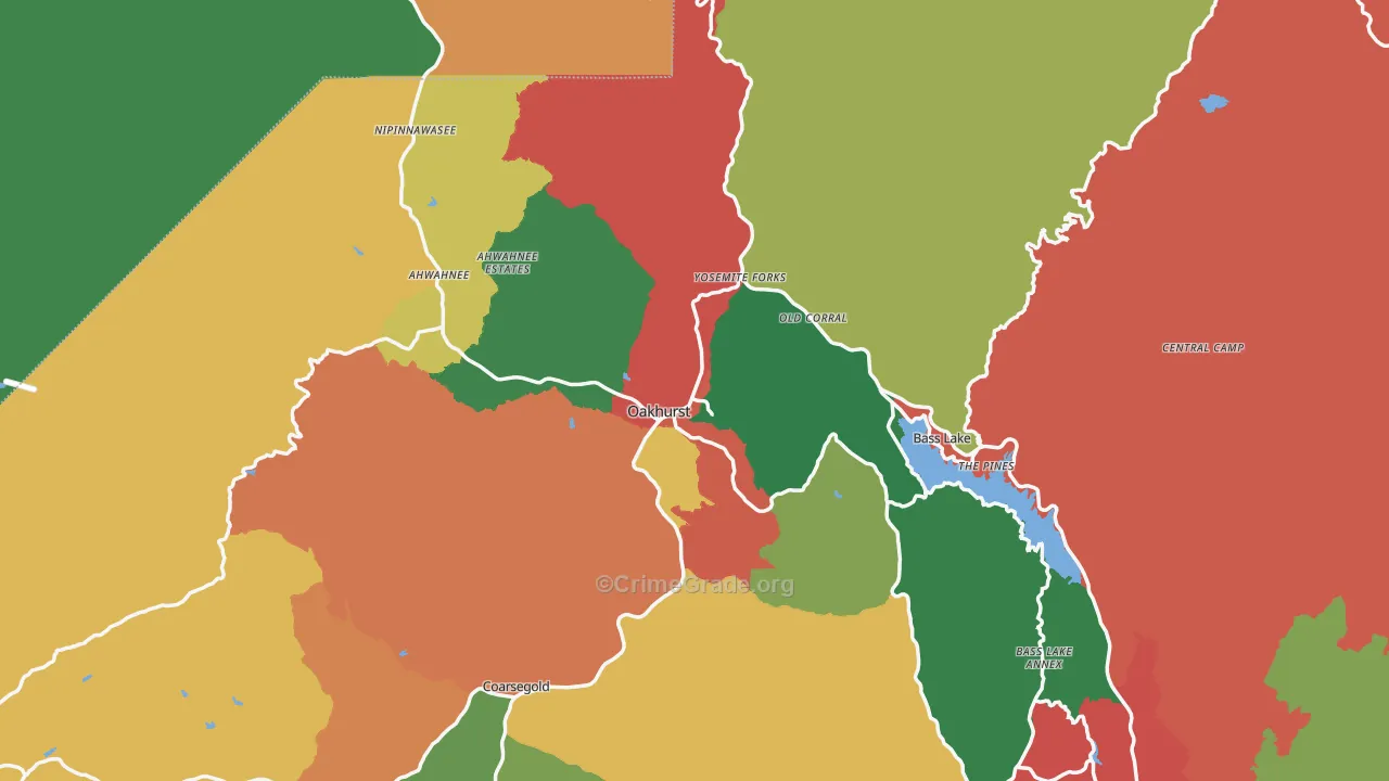 Oakhurst, CA Map of Theft Rates