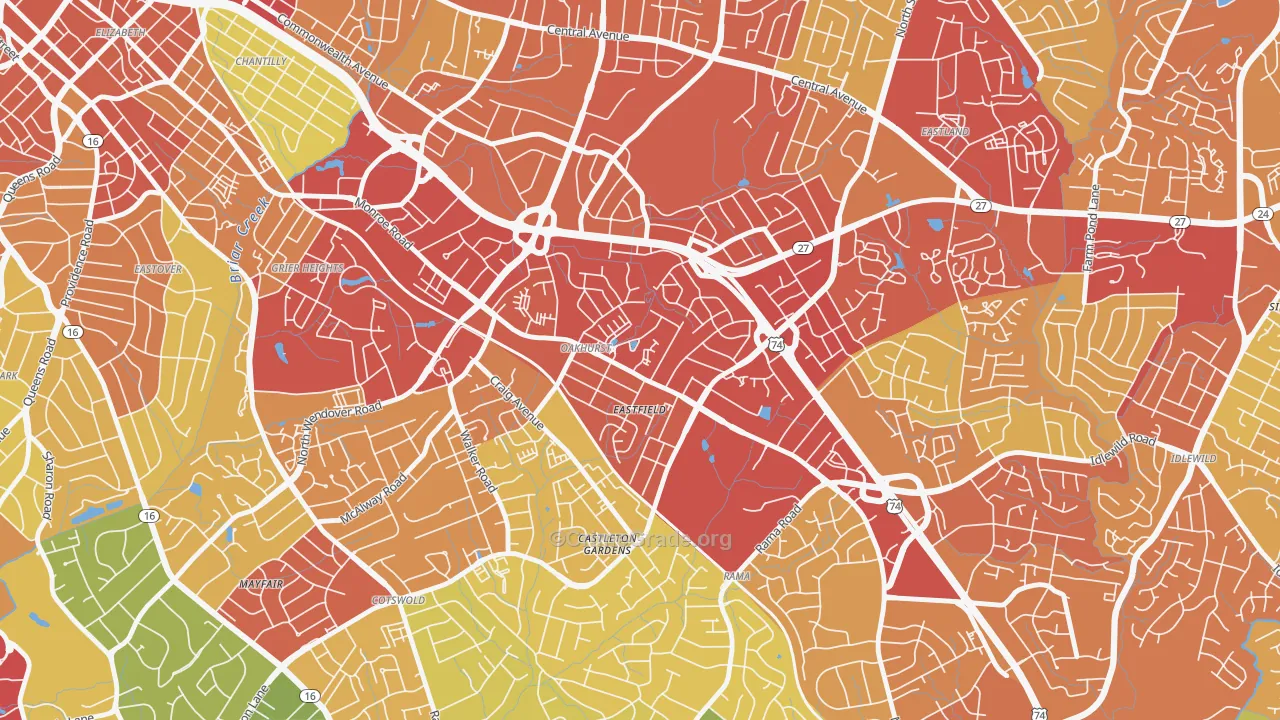 Oakhurst, Charlotte, NC Map of Theft Rates