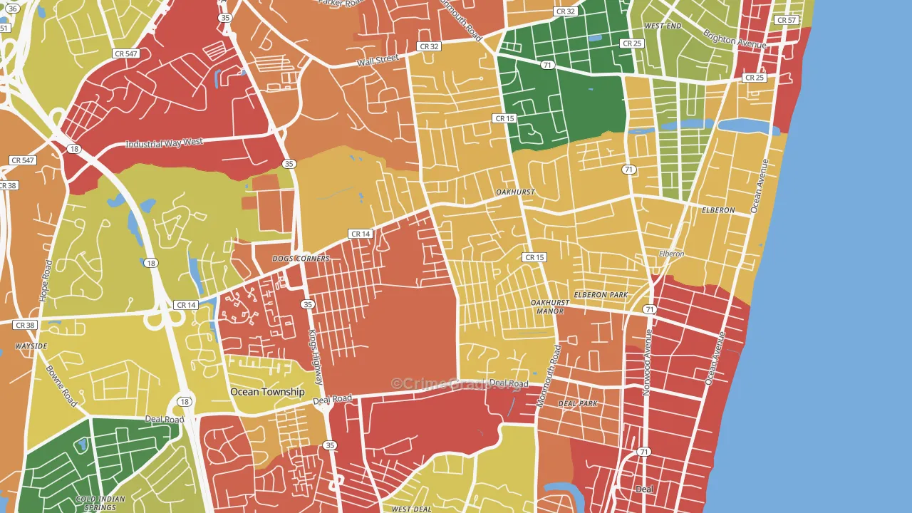 Oakhurst, NJ Map of Theft Rates