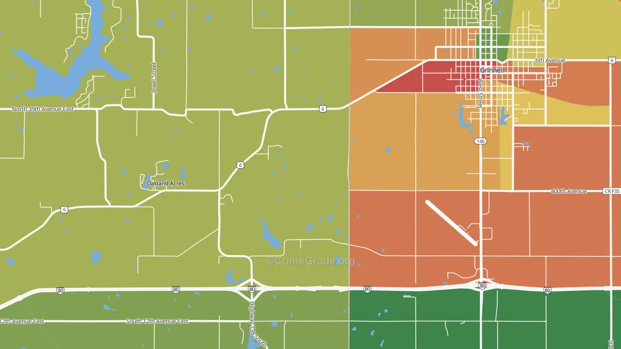 Oakland Acres, IA Map of Theft Rates