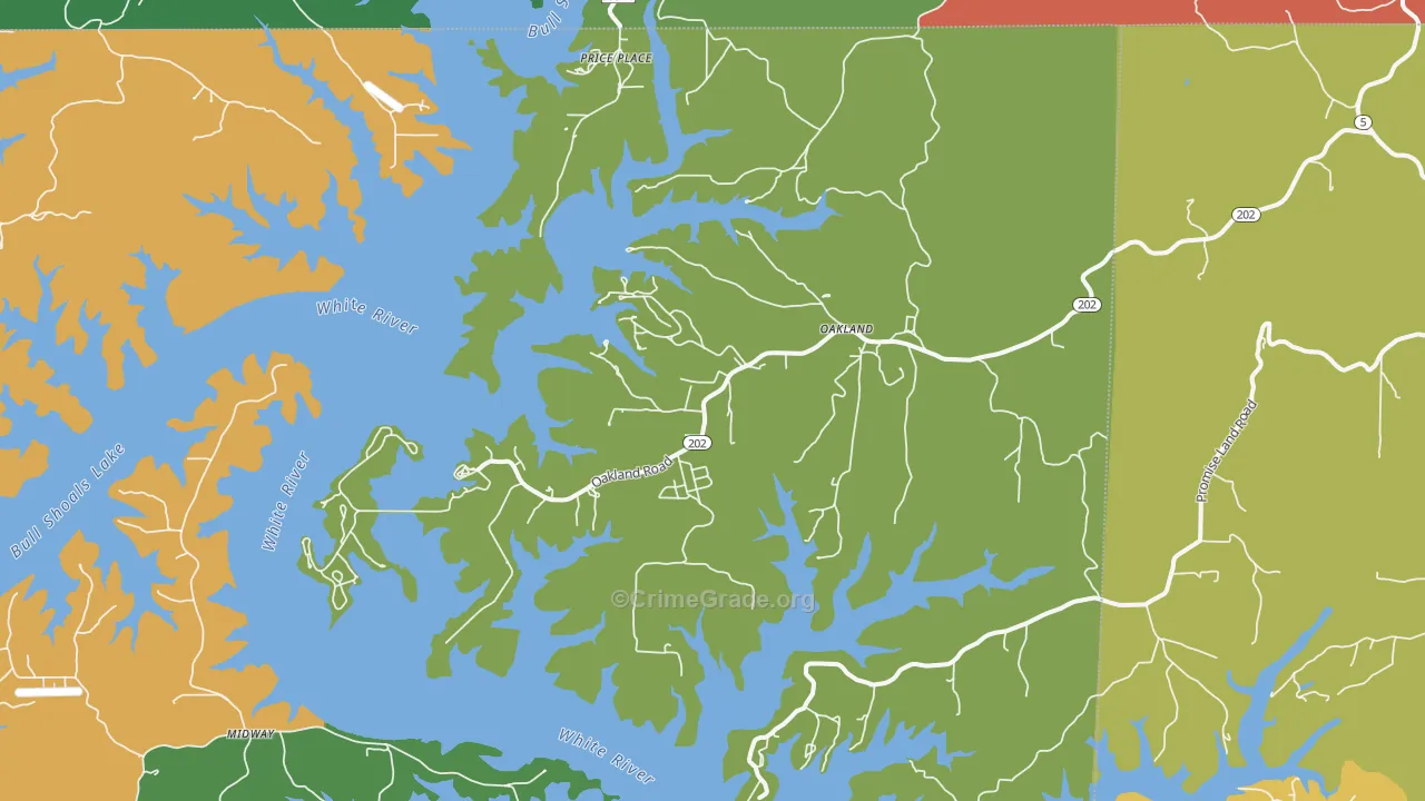 Oakland, AR Map of Theft Rates