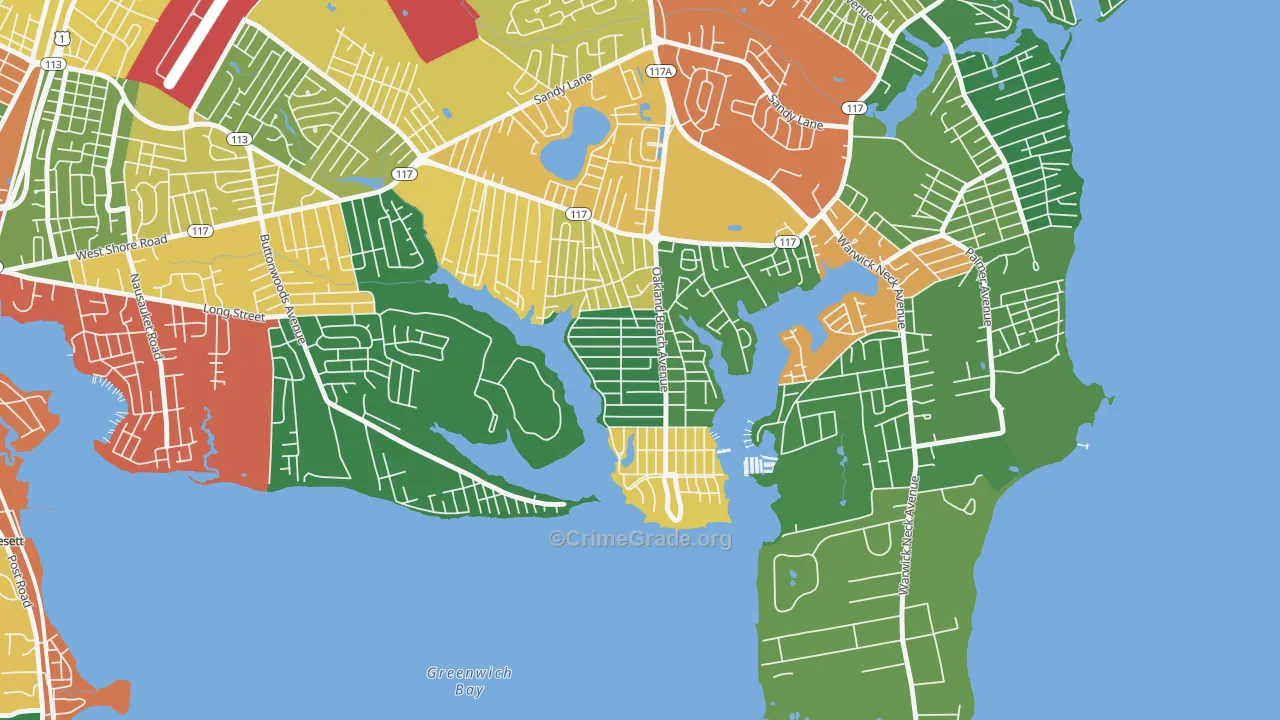 Oakland Beach, Warwick, RI Map of Theft Rates