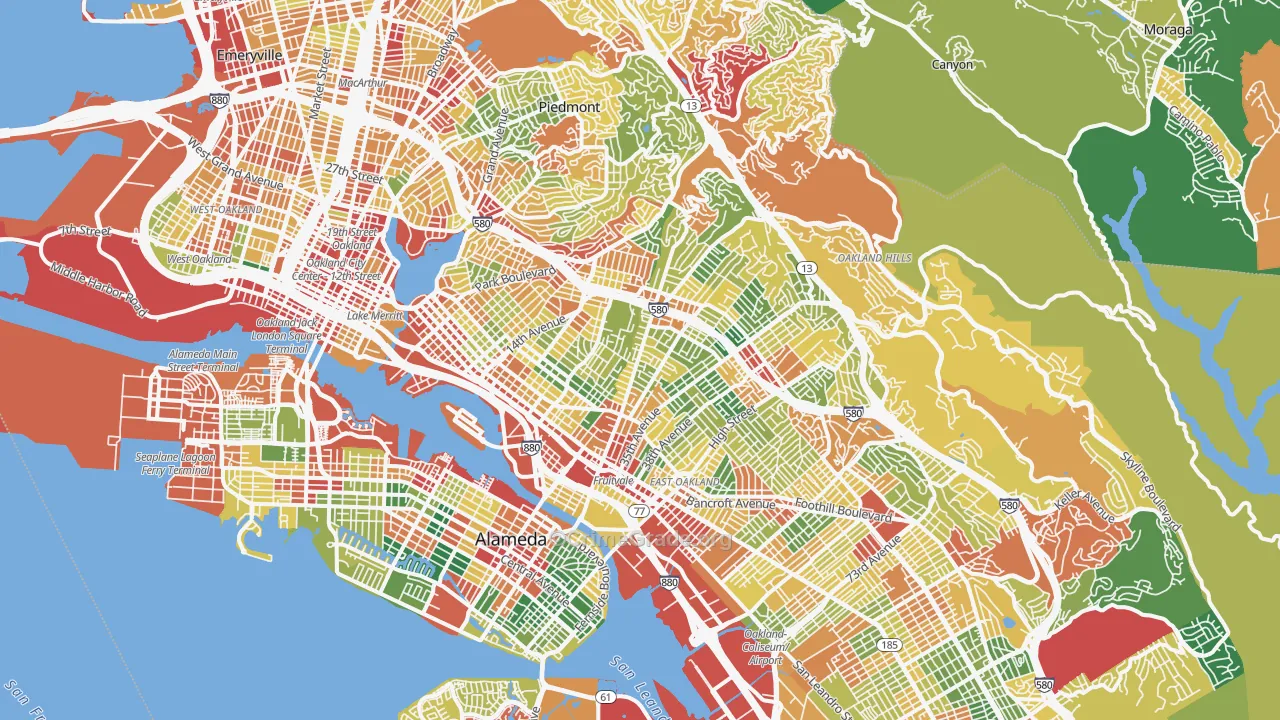 Oakland, CA Map of Theft Rates