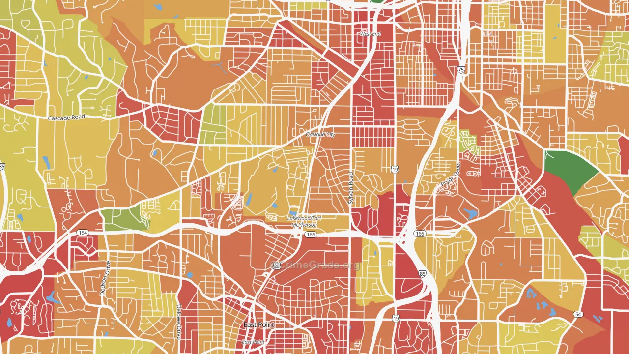Oakland City, Atlanta, GA Map of Theft Rates