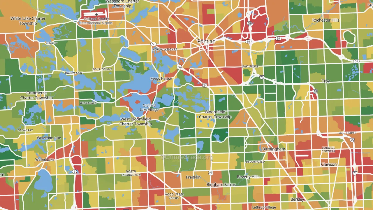 Oakland County, MI Map of Theft Rates